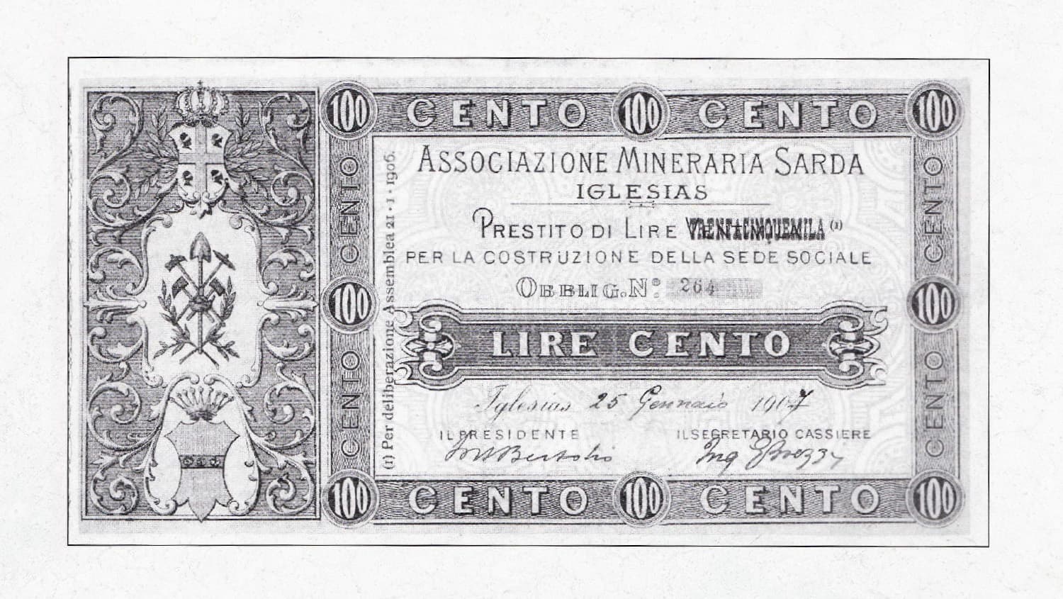 Cedola obbligazionaria prestito 1907 - Archivio AMS