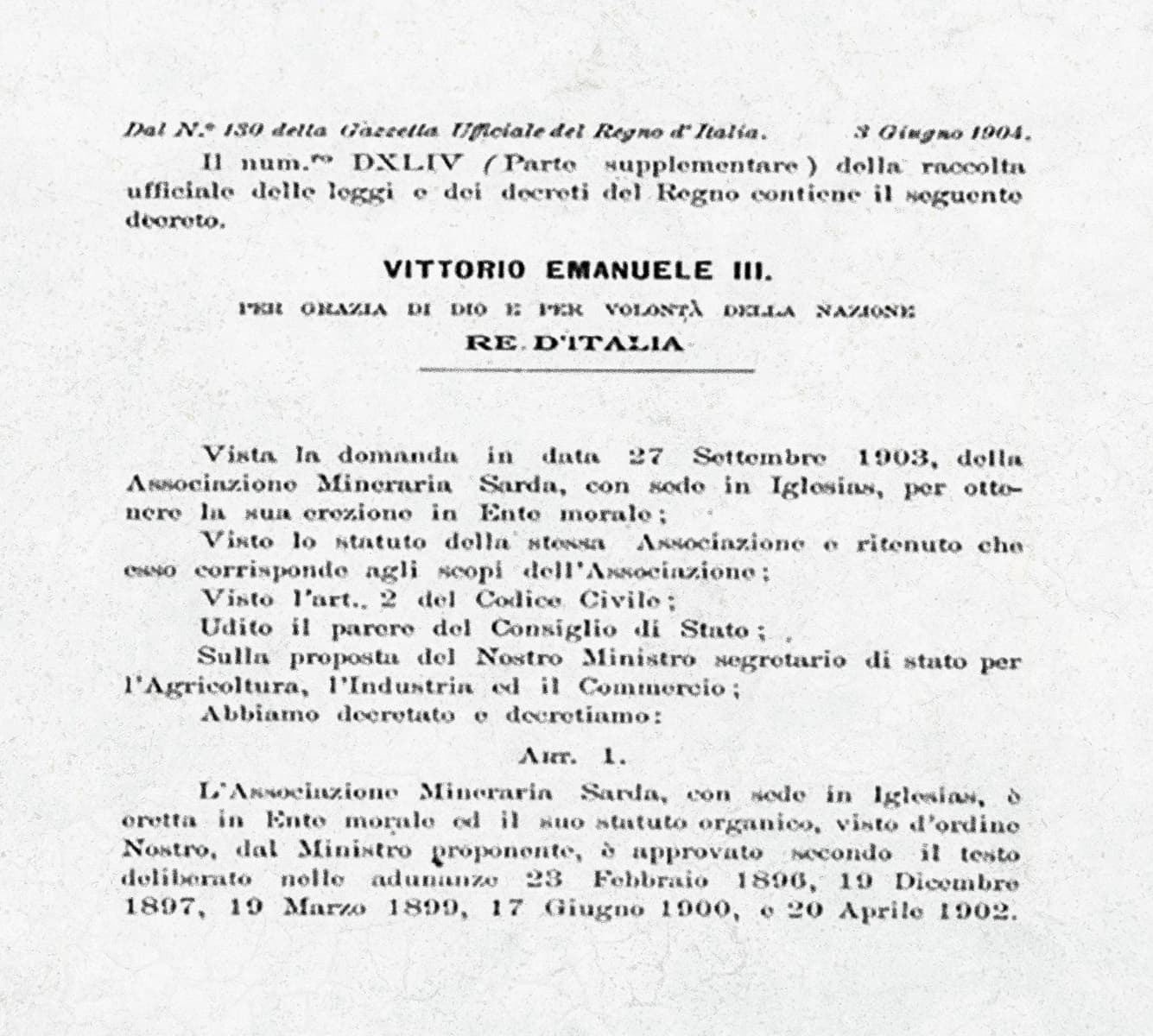 Gazzetta Ufficiale N°130 - 3 Giugno 1904